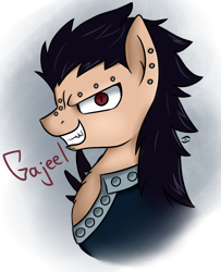 Size: 982x1207 | Tagged: safe, artist:stormer, earth pony, pony, anime, clothes, fairy tail, gajeel redfox, piercing, ponified, simple background