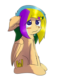 Size: 889x1200 | Tagged: safe, artist:ppptly, derpibooru import, oc, oc only, oc:program mouse, pegasus, pony, crying, cute, ear fluff, female, floppy ears, hairclip, no pupils, sad, simple background, solo, transparent background