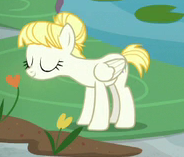 Size: 184x157 | Tagged: safe, derpibooru import, screencap, summer breeze, pegasus, pony, non-compete clause, background pony, cropped, eyes closed, flower, hair bun, smelling, solo