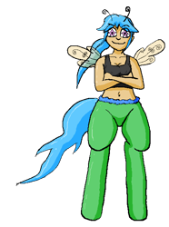 Size: 466x628 | Tagged: artist needed, safe, oc, oc only, oc:neutron star, alien, satyr, belly button, midriff, offspring, parent:oc:pulsar swirl, simple background, solo, strange waifus, transparent background