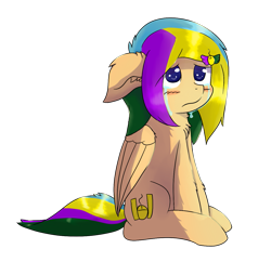 Size: 1295x1253 | Tagged: safe, artist:ppptly, derpibooru import, oc, oc only, oc:program mouse, pegasus, pony, crying, cute, ear fluff, female, fixed, floppy ears, hairclip, no pupils, sad, simple background, solo, tail, transparent background