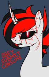 Size: 329x515 | Tagged: safe, artist:stormer, oc, oc only, oc:starstorm, pony, unicorn, black sclera, curved horn, homestuck, simple background
