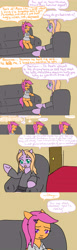 Size: 2400x7800 | Tagged: safe, scootaloo, oc, oc:psyche, pony, comic:ask motherly scootaloo, absurd resolution, clothes, comic, motherly scootaloo, psyche-phd, sofa, sweatshirt, therapist