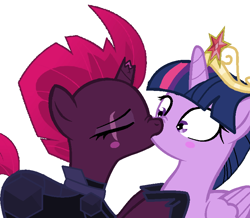 Size: 788x688 | Tagged: safe, artist:lunawinchester420, derpibooru import, tempest shadow, twilight sparkle, twilight sparkle (alicorn), alicorn, my little pony: the movie, big crown thingy, cute, female, jewelry, kissing, lesbian, regalia, shipping, tempestbetes, tempestlight, tempestsass, twiabetes, twisass sparkle