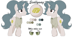 Size: 877x452 | Tagged: safe, artist:mlpcrystalharmony, artist:selenaede, derpibooru import, oc, oc only, oc:scallywag, pony, unicorn, base used, clothes, jewelry, male, necklace, pirate, reference sheet, shirt, simple background, solo, stallion, transparent background