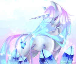 Size: 981x820 | Tagged: safe, artist:xkittyblue, derpibooru import, oc, oc:icy crystal, pony, unicorn, female, long hair, mare, solo