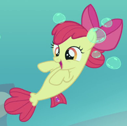 Size: 385x380 | Tagged: safe, derpibooru import, screencap, apple bloom, seapony (g4), surf and/or turf, cropped, female, filly, sea-mcs, seaponified, seapony apple bloom, solo, species swap