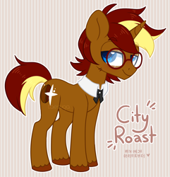 Size: 2956x3067 | Tagged: safe, artist:hawthornss, derpibooru import, oc, oc:city roast, pony, unicorn, abstract background, collar, cute, glasses, korean, lapel, looking at you, male, simple background, smiling, stallion, text, unshorn fetlocks