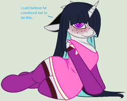 Size: 677x541 | Tagged: safe, artist:ladyzoey, derpibooru import, oc, pony, blushing, clothes, cosplay, costume, me!me!me!, solo