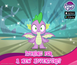 Size: 940x788 | Tagged: safe, derpibooru import, spike, dragon, molt down, dat boi, gameloft, looking at you, male, my little pony logo, official, winged spike