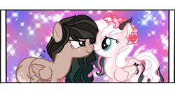 Size: 1024x602 | Tagged: safe, artist:sylveontriestodraw, derpibooru import, oc, oc only, oc:abysmal soul, oc:creativity love, pegasus, pony, boop, female, horns, mare, noseboop