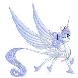 Size: 1024x1024 | Tagged: safe, artist:australian-senior, derpibooru import, oc, oc only, oc:iridae, alicorn, pony, alicorn oc, cloven hooves, colored wings, crown, cute, female, gradient wings, jewelry, large wings, leonine tail, mare, necklace, ocbetes, regalia, simple background, solo, tongue out, transparent background, unshorn fetlocks, wings