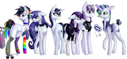 Size: 1824x850 | Tagged: safe, artist:sychia, derpibooru import, inky rose, moonlight raven, oc, oc:gothic note, oc:midnight dew (ice1517), oc:pop candy (ice1517), oc:york ink, earth pony, pegasus, pony, unicorn, ankle bracelet, anklet, choker, christmas, christmas stocking, clothes, clothes hanger, commission, ear piercing, earring, eyeshadow, family, female, goth, holiday, icey-verse, inkyraven, jacket, jewelry, leather jacket, lesbian, magical lesbian spawn, makeup, mare, mismatched socks, mother and child, mother and daughter, necklace, next generation, offspring, parent and child, parent:inky rose, parent:moonlight raven, parents:inkyraven, piercing, price tag, rainbow socks, shipping, shopping, simple background, socks, spiked choker, spiked wristband, striped socks, tail wrap, tanktop, transparent background, wristband