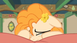Size: 600x338 | Tagged: safe, screencap, pear butter, pony, the perfect pear, animated, crying, cute, eye shimmer, feels, floppy ears, flower, flower in hair, gif, pearabetes, sad, sadorable