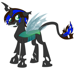 Size: 1024x928 | Tagged: safe, artist:captshowtime, derpibooru import, oc, oc only, oc:zeo hooves, changeling, colt, commission, digital art, fangs, long legs, male, simple background, solo, stallion, tail, tall, transparent background, vector