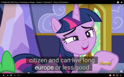 Size: 1920x1200 | Tagged: safe, screencap, spike, twilight sparkle, twilight sparkle (alicorn), alicorn, dragon, pony, a flurry of emotions, discovery family logo, meme, youtube, youtube caption