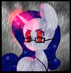 Size: 1024x1048 | Tagged: safe, artist:twily-star, oc, oc only, oc:stormy, pony, unicorn, female, glasses, mare, rain, solo, watermark