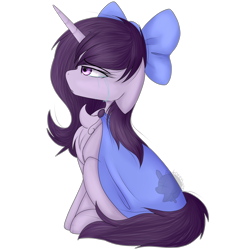 Size: 5000x5000 | Tagged: safe, artist:bladedeehunter, derpibooru import, oc, oc:amethyst heartstone, absurd resolution, bow, cloak, clothes, crying, hair bow, simple background, solo, transparent background