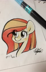 Size: 1272x1960 | Tagged: safe, artist:oc_ponys, derpibooru import, oc, oc only, oc:poniko, earth pony, pony, bust, female, japanese, mare, portrait, signature, smiling, solo, traditional art