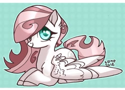 Size: 1786x1287 | Tagged: safe, artist:sl0ne, derpibooru import, oc, oc only, oc:double circle, pegasus, pony, cute, female, looking at you, lying down, mare, smiling, solo