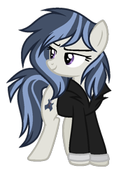 Size: 608x830 | Tagged: safe, artist:nightmarye, derpibooru import, oc, oc:virtuous jazz, earth pony, pony, clothes, female, jacket, magical lesbian spawn, mare, offspring, parent:octavia melody, parent:vinyl scratch, parents:scratchtavia, simple background, solo, transparent background