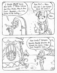 Size: 849x1100 | Tagged: safe, artist:circe, derpibooru import, rarity, twilight sparkle, twilight sparkle (alicorn), alicorn, anthro, comic:soreloser, black and white, comic, grayscale, monochrome, traditional art