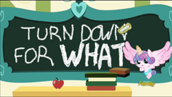 Size: 1920x1080 | Tagged: safe, edit, edited screencap, screencap, princess flurry heart, pony, a flurry of emotions, chalkboard, discovery family logo, exploitable meme, flurry art, flurry heart's chalkboard, meme, princess flurry smart, solo, turn down for what