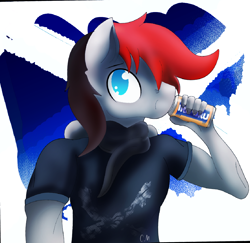 Size: 1262x1228 | Tagged: safe, artist:chaosmauser, derpibooru import, oc, oc:steelrhythm, anthro, anthro oc, drinking, flag, irn bru, scottish, solo