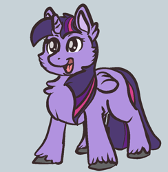 Size: 800x820 | Tagged: safe, artist:neyonic, derpibooru import, twilight sparkle, twilight sparkle (alicorn), alicorn, cheek fluff, chest fluff, female, fluffy, looking at you, mare, missing cutie mark, open mouth, simple background, smiling, solo, unshorn fetlocks