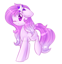 Size: 1024x1056 | Tagged: safe, artist:twily-star, oc, oc only, oc:stardust, earth pony, pony, female, floppy ears, mare, one eye closed, simple background, solo, transparent background, watermark, wink