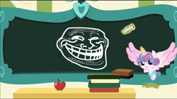 Size: 1920x1080 | Tagged: safe, edit, edited screencap, screencap, princess flurry heart, pony, a flurry of emotions, chalkboard, discovery family logo, exploitable meme, flurry art, flurry heart's chalkboard, meme, princess flurry smart, solo, trollface