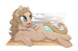 Size: 1024x673 | Tagged: safe, artist:arctic-fox, derpibooru import, oc, oc only, oc:sherbet, earth pony, pony, beach, draw me like one of your french girls, female, jewelry, mare, necklace, simple background, solo, transparent background