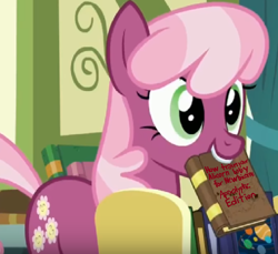 Size: 704x646 | Tagged: safe, edit, edited screencap, screencap, cheerilee, pony, a flurry of emotions, book, grammar error, joke, school