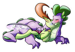 Size: 3058x2113 | Tagged: safe, artist:heyerika, spike, thorax, changedling, changeling, dragon, blushing, cuddling, gay, king thorax, male, older, older spike, shipping, simple background, thoraxspike, transparent background