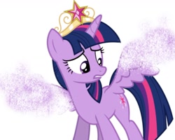 Size: 1028x821 | Tagged: safe, derpibooru import, edit, twilight sparkle, twilight sparkle (alicorn), alicorn, abuse, avengers: infinity war, big crown thingy, disintegration, i don't feel so good, imminent death, jewelry, regalia, twilybuse, wings