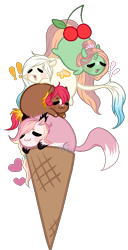 Size: 454x890 | Tagged: safe, artist:aledera, derpibooru import, oc, oc only, oc:emi, oc:evening star, oc:lotus dream, oc:sugar bomb, pony, base used, chubbie, female, food, ice cream, mare, simple background, transparent background