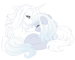 Size: 1024x820 | Tagged: safe, artist:azure-art-wave, derpibooru import, oc, oc only, oc:mademoiselle d'hiver, oc:picture perfect, earth pony, pony, unicorn, crying, female, magical lesbian spawn, mare, offspring, parent:photo finish, parent:zesty gourmand, parents:zestyfinish, prone, simple background, transparent background