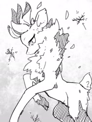 Size: 1536x2048 | Tagged: safe, artist:toki, derpibooru import, velvet reindeer, deer, reindeer, them's fightin' herds, antlers, cloven hooves, community related, female, grayscale, monochrome, solo