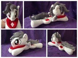 Size: 3600x2700 | Tagged: safe, artist:equinepalette, derpibooru import, oc, oc only, oc:bandy, pegasus, pony, beanie (plushie), clothes, hand, irl, male, photo, plushie, prone, scarf, solo, stallion