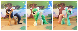 Size: 1643x650 | Tagged: safe, artist:krowzivitch, oc, oc only, oc:luau, oc:rose petal, oc:winter willow, earth pony, pegasus, pony, unicorn, craft, female, figure, irl, mare, photo, sculpture, tree