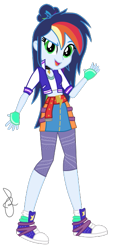 Size: 263x576 | Tagged: safe, artist:ilaria122, derpibooru import, oc, oc:sky, equestria girls, belt, choker, clothes, converse, denim skirt, equestria girls-ified, jacket, leggings, next generation, offspring, parent:rainbow dash, parent:soarin', parents:soarindash, shoes, simple background, skirt, sneakers, socks, sports bra, transparent background