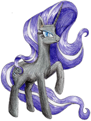 Size: 1276x1705 | Tagged: safe, artist:40kponyguy, derpibooru exclusive, derpibooru import, edit, editor:binkyt11, nightmare rarity, pony, unicorn, female, looking at you, mare, raised hoof, simple background, solo, traditional art, transparent background, villains of equestria collab, wingding eyes