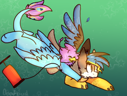 Size: 1600x1200 | Tagged: safe, artist:doqfood, oc, oc only, oc:gertrude, oc:gyro feather, oc:gyro tech, griffon, hippogriff, griffonized, pump, species swap