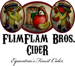 Size: 5584x4899 | Tagged: safe, artist:ancientowl, flam, flim, pony, unicorn, absurd resolution, apple, bowtie, brothers, bust, cider, clothes, duo, facial hair, food, hat, horn, logo, male, moustache, mug, portrait, simple background, stallion, tankard, transparent background