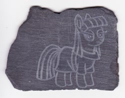 Size: 1216x951 | Tagged: safe, artist:malte279, derpibooru import, maud pie, craft, engraving, rock, slate, slate engraving, stone