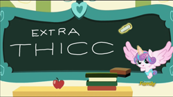 Size: 1920x1080 | Tagged: safe, edit, edited screencap, screencap, princess flurry heart, pony, a flurry of emotions, discovery family logo, exploitable meme, extra thicc, flurry art, flurry heart's chalkboard, meme, samurai jack, solo, they grow up so fast
