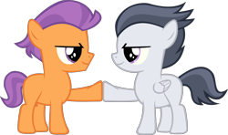 Size: 6146x3647 | Tagged: safe, artist:red4567, derpibooru import, rumble, tender taps, earth pony, pegasus, pony, best friends, colt, friendshipping, hoofbump, looking at each other, male, simple background, transparent background, vector