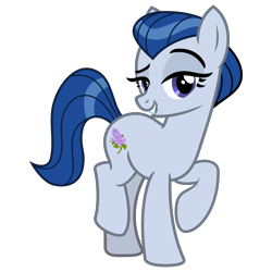 Size: 3200x3200 | Tagged: safe, alternate version, artist:cheezedoodle96, derpibooru import, ever essence, earth pony, pony, .svg available, balancing, female, headcanon, lilac, lip bite, looking at you, mare, missing accessory, raised hoof, simple background, smiling, solo, svg, transparent background, vector