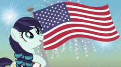 Size: 3539x1962 | Tagged: safe, artist:jhayarr23, coloratura, pony, 4th of july, american flag, american independence day, fireworks, flag pole, flag waving, holiday, independence day, solo, starry eyes, united states, wingding eyes