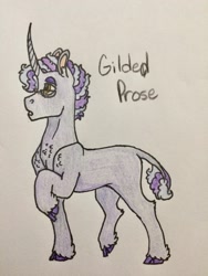 Size: 2448x3264 | Tagged: safe, artist:chesshire-code, derpibooru import, oc, oc only, oc:gilded prose, unicorn, glasses, magical gay spawn, parent:silver script, parent:star bright, parents:starscript, solo, traditional art